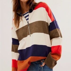 Free People Striped Half-Zip Pullover Sweater - Multicolor